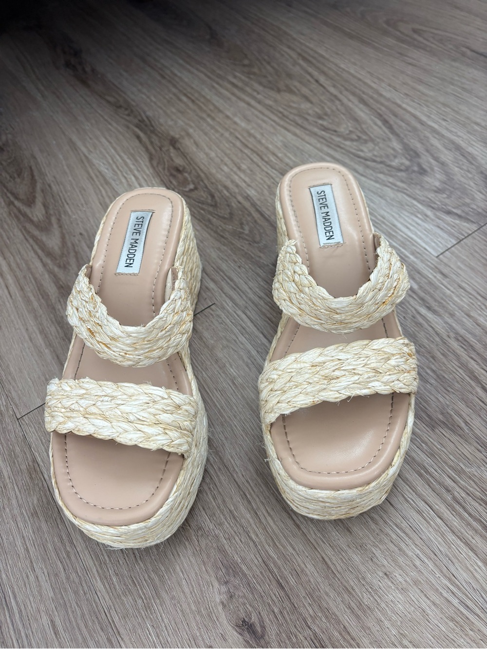 Steve Madden Natural Braided Platform Slide Sandals